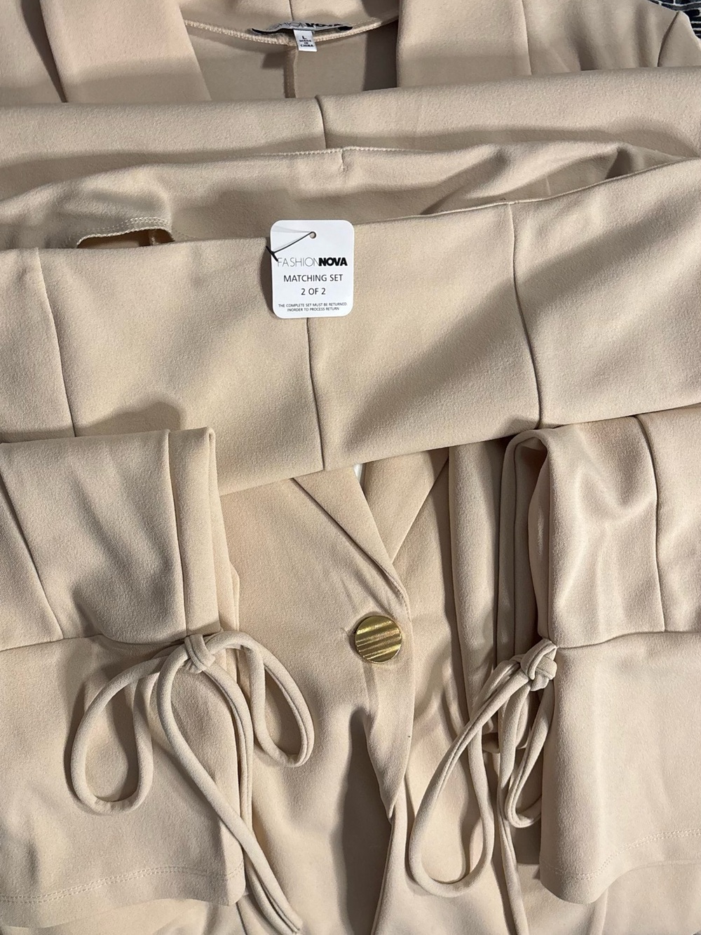 Fashion Nova Beige Drawstring Waist Pantsuit - Neutral Matching Set